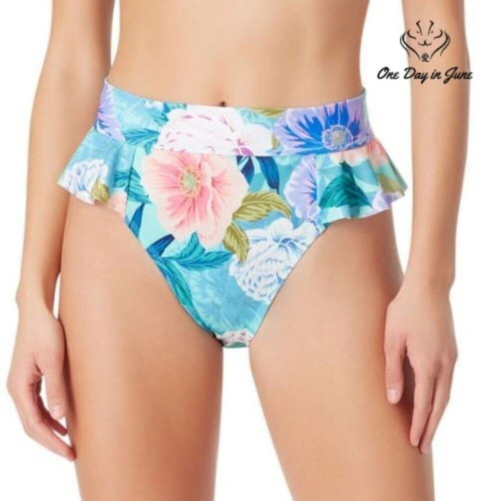 Blue Floral High-Waist Bikini Bottom